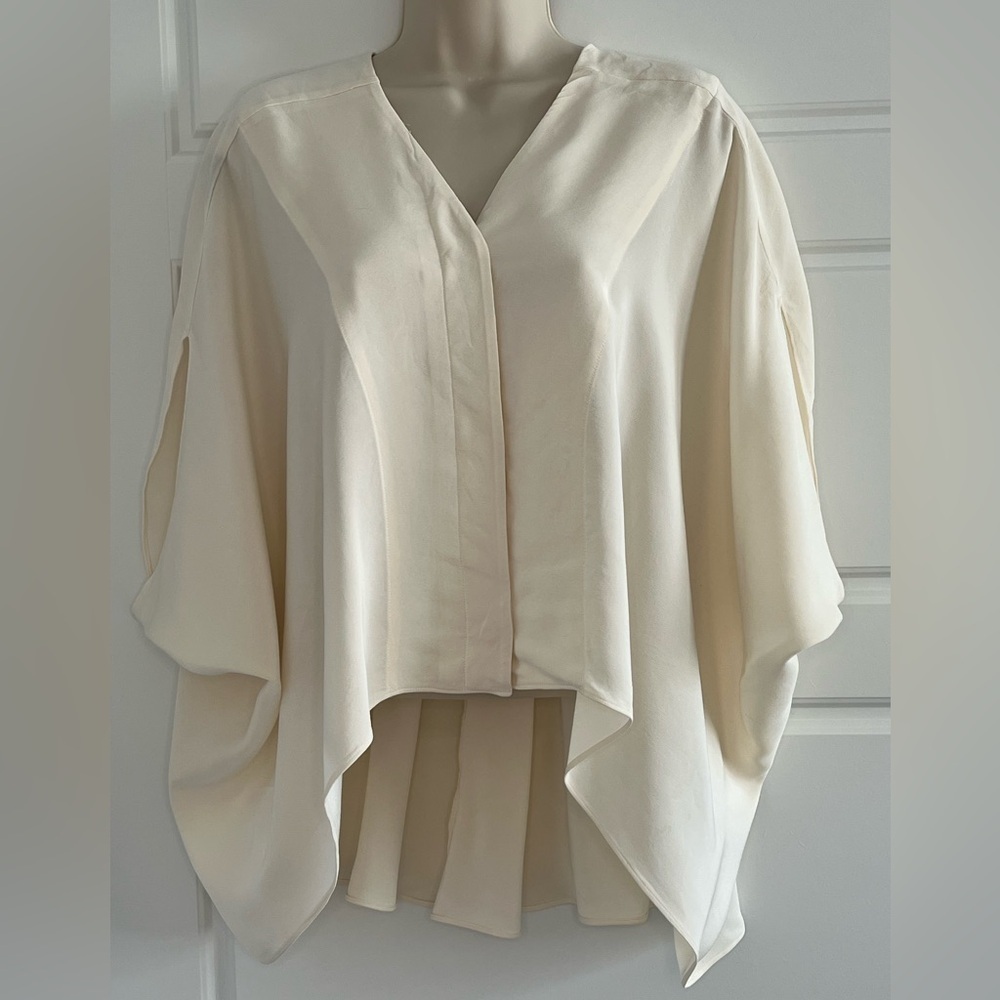 Derek Lam Silk Cream V Neck Batwing Sleeve Blouse Special Occasion Elegant Chic